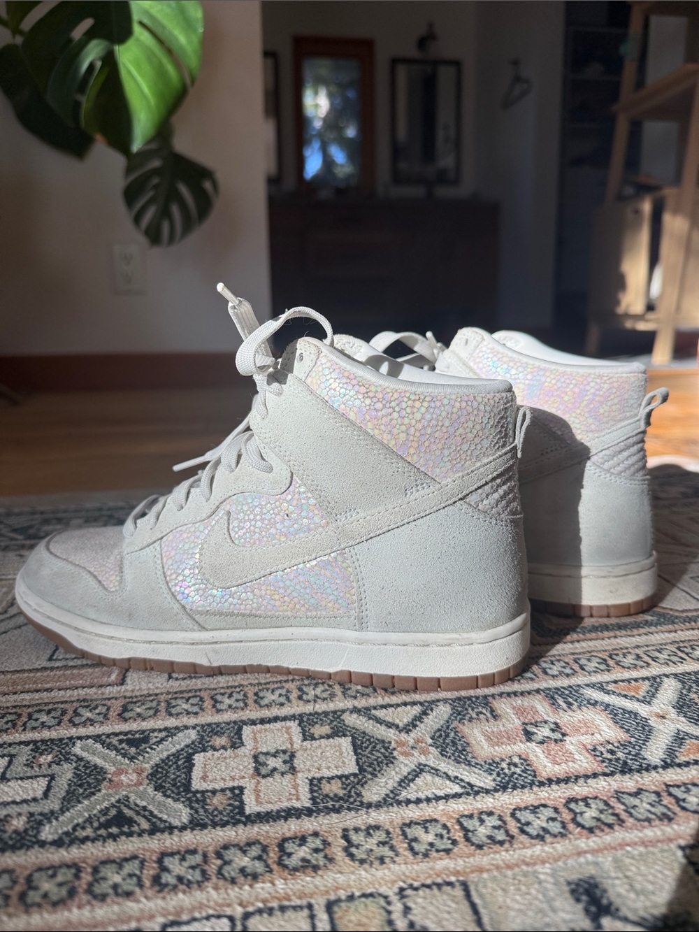 Nike Iridescent Women's Dunk High-Top Sneakers in Metallic Luster, Size 8